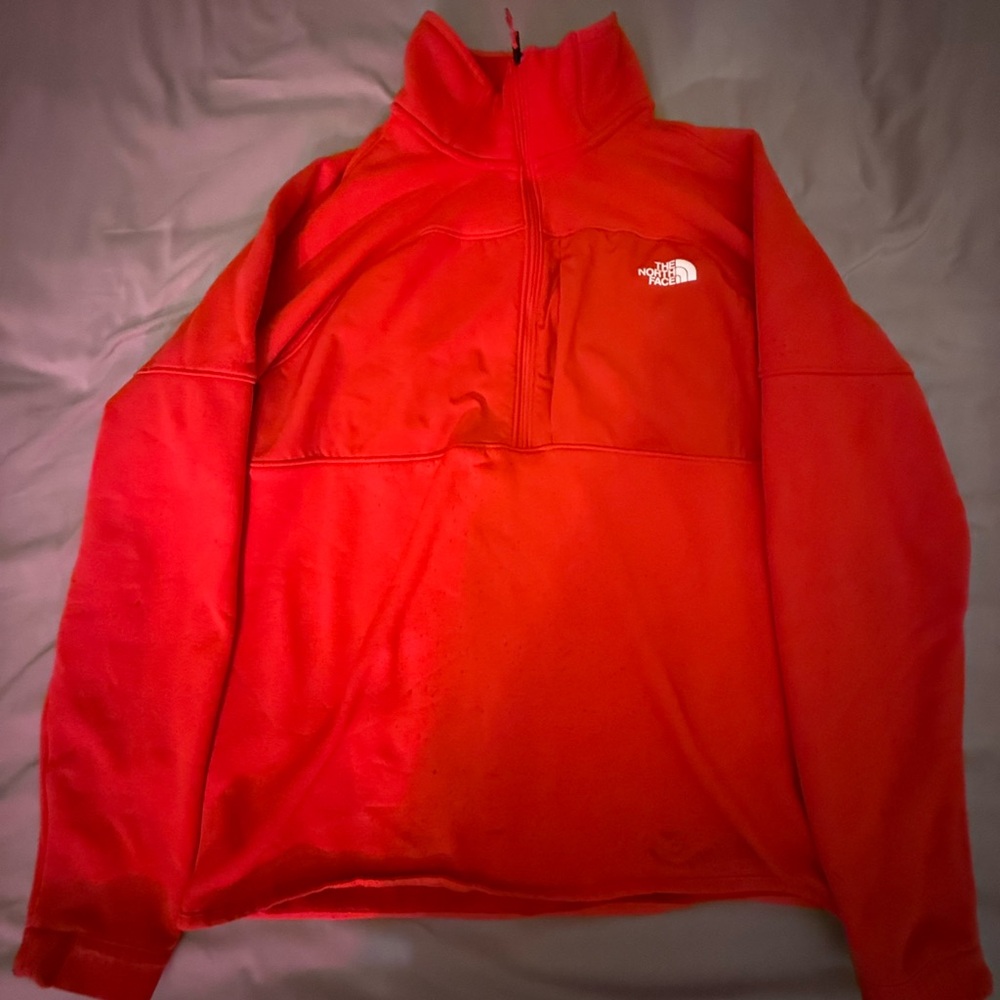 The North Face Men's Vibrant Red Zip-Up Sweater Quarter Zip Gym Gear Active